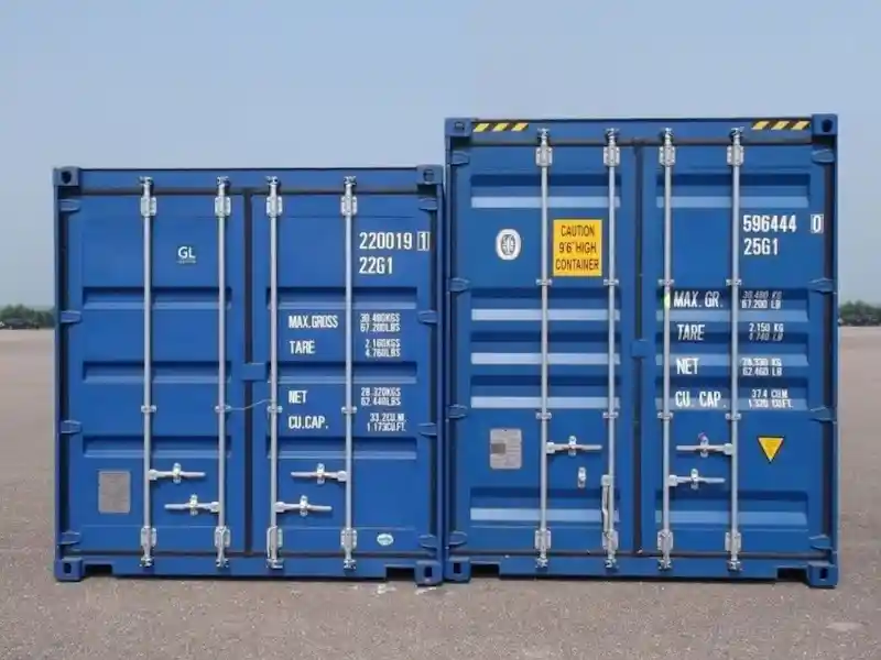 Side-by-side photo of a standard height container next to a taller High Cube container, showing the height difference.
