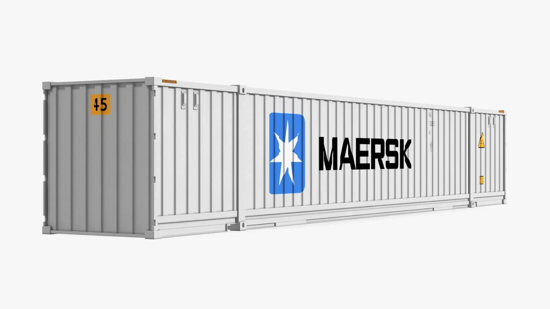 Corner view of a white 53-foot high cube shipping container