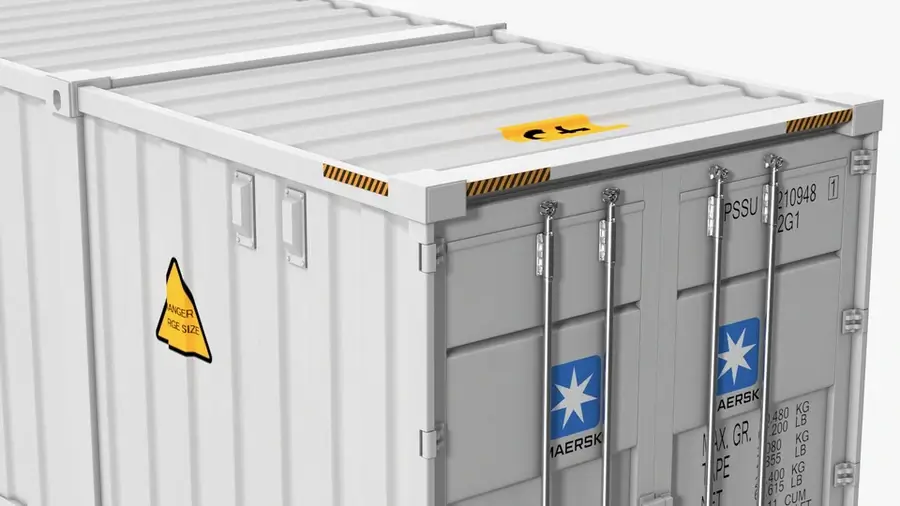 Top-down view of a white 53-foot high cube shipping container